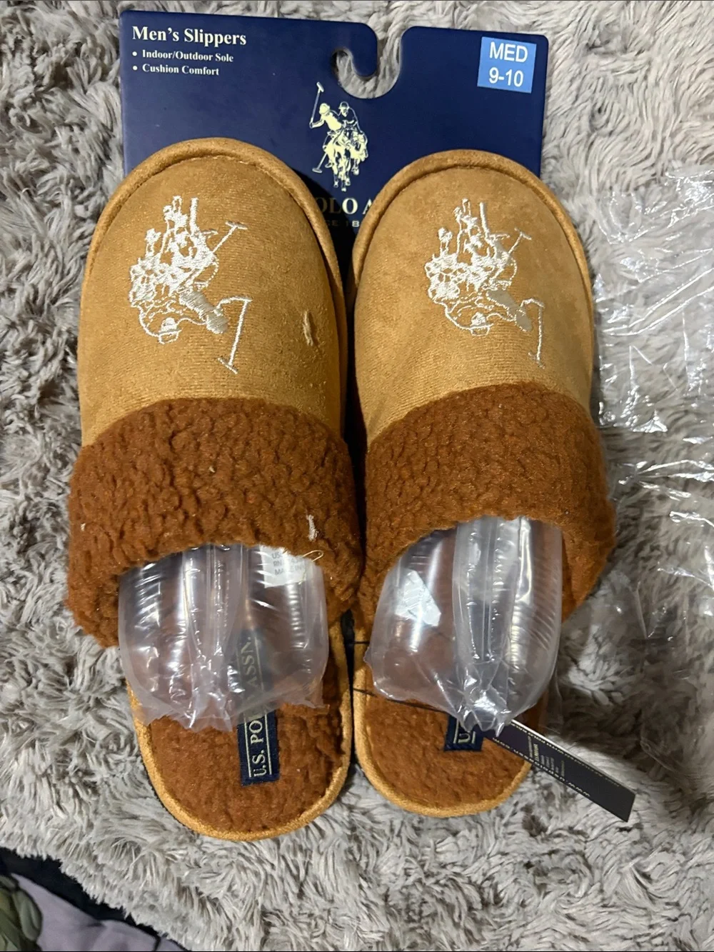 U.S. Polo Assn. Kids Tan and Brown Cozy Slip-On Slippers